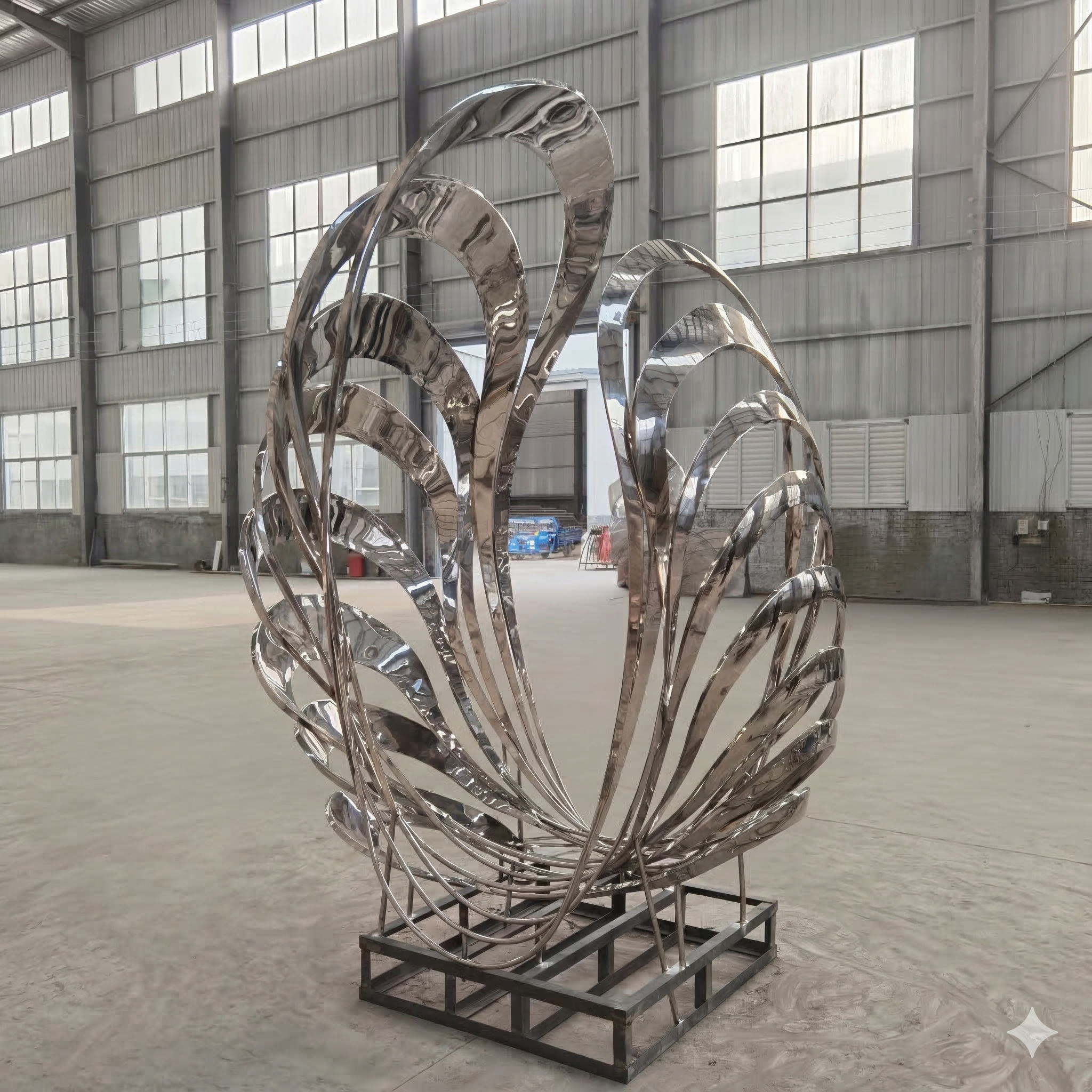 Mirror polished abstract leaf sculpture