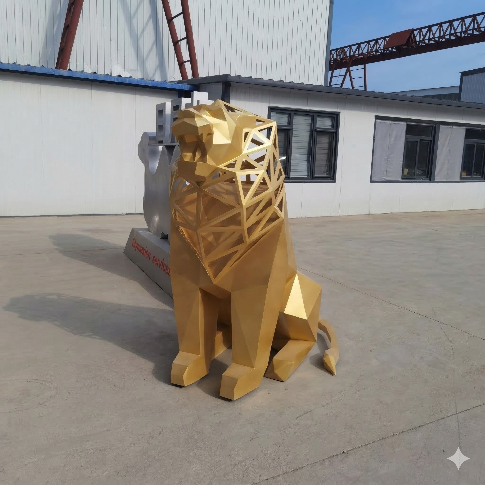 Geometric lion sculpture